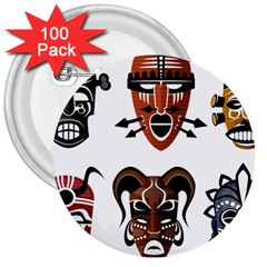 Tribal-masks-african-culture-set 3  Buttons (100 Pack)  by 99art