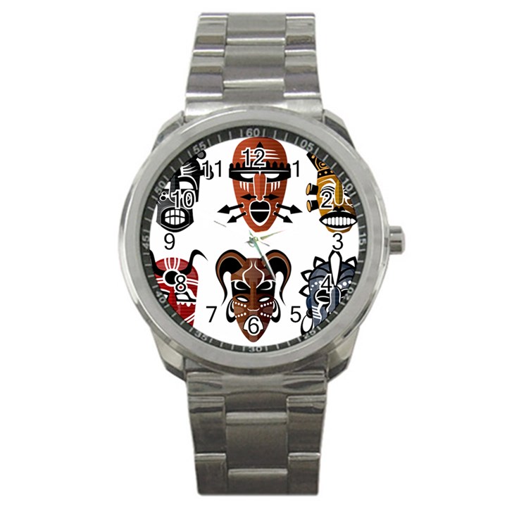 Tribal-masks-african-culture-set Sport Metal Watch