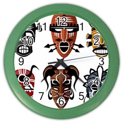 Tribal-masks-african-culture-set Color Wall Clock by 99art