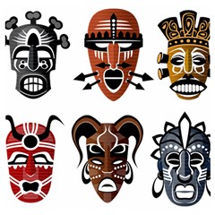 Tribal-masks-african-culture-set Wooden Puzzle Square by 99art