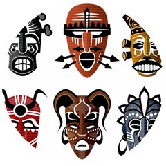 Tribal-masks-african-culture-set Wooden Puzzle Round by 99art