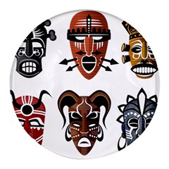 Tribal-masks-african-culture-set Round Glass Fridge Magnet (4 Pack) by 99art