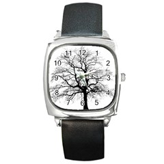 Tree-silhouette-winter-plant Square Metal Watch