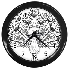 Peacock-plumage-display-bird Wall Clock (black)