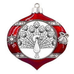 Peacock-plumage-display-bird Metal Snowflake And Bell Red Ornament