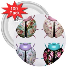 Ladybug-flower-pattern-shabby-chic 3  Buttons (100 Pack) 