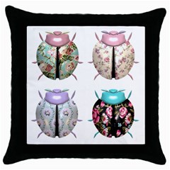 Ladybug-flower-pattern-shabby-chic Throw Pillow Case (black)