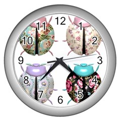 Ladybug-flower-pattern-shabby-chic Wall Clock (silver)