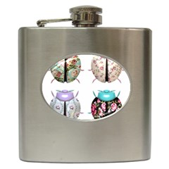 Ladybug-flower-pattern-shabby-chic Hip Flask (6 Oz)