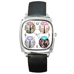 Ladybug-flower-pattern-shabby-chic Square Metal Watch