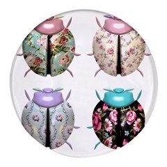 Ladybug-flower-pattern-shabby-chic Round Glass Fridge Magnet (4 Pack) by 99art