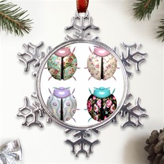 Ladybug-flower-pattern-shabby-chic Metal Large Snowflake Ornament