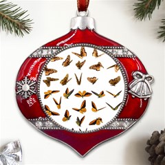 Butterfly Butterflies Insect Swarm Metal Snowflake And Bell Red Ornament