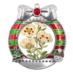 Nature-flower-leaf-plant-isolated Metal X mas Ribbon With Red Crystal Round Ornament