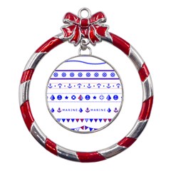 Marine Nautical Clip Art Metal Red Ribbon Round Ornament