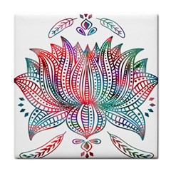 Lotus Feathers Boho Watercolor Tile Coaster