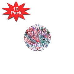 Lotus Feathers Boho Watercolor 1  Mini Buttons (10 Pack)  by 99art