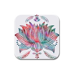 Lotus Feathers Boho Watercolor Rubber Square Coaster (4 Pack) by 99art