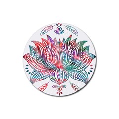 Lotus Feathers Boho Watercolor Rubber Coaster (round) by 99art