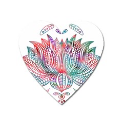 Lotus Feathers Boho Watercolor Heart Magnet by 99art