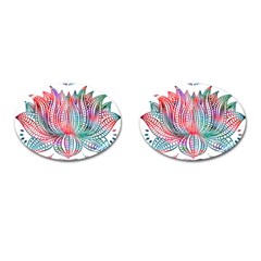 Lotus Feathers Boho Watercolor Cufflinks (oval) by 99art