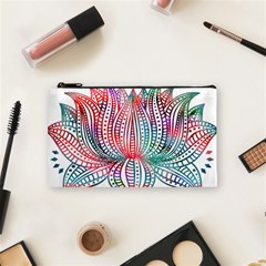 Lotus Feathers Boho Watercolor Cosmetic Bag (small) by 99art