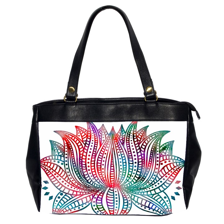 Lotus Feathers Boho Watercolor Oversize Office Handbag (2 Sides)