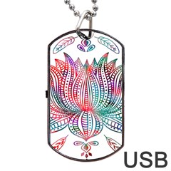 Lotus Feathers Boho Watercolor Dog Tag Usb Flash (one Side) by 99art