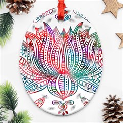 Lotus Feathers Boho Watercolor Ornament (oval Filigree)