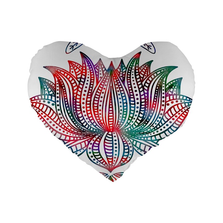 Lotus Feathers Boho Watercolor Standard 16  Premium Heart Shape Cushions