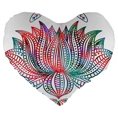 Lotus Feathers Boho Watercolor Large 19  Premium Flano Heart Shape Cushions by 99art