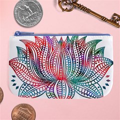 Lotus Feathers Boho Watercolor Large Coin Purse by 99art