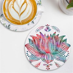 Lotus Feathers Boho Watercolor Uv Print Round Tile Coaster by 99art