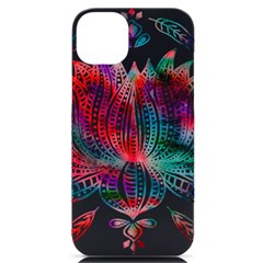 Lotus Feathers Boho Watercolor Iphone 14 Plus Black Uv Print Case