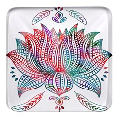 Lotus Feathers Boho Watercolor Square Glass Fridge Magnet (4 Pack) by 99art