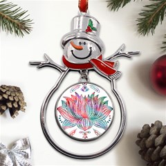 Lotus Feathers Boho Watercolor Metal Snowman Ornament