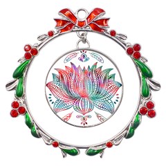 Lotus Feathers Boho Watercolor Metal X mas Wreath Ribbon Ornament