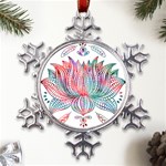 Lotus Feathers Boho Watercolor Metal Large Snowflake Ornament Front