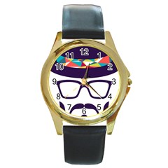 Party Hat Cartoon Round Gold Metal Watch by 99art