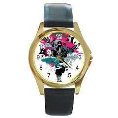 Japan Ninja-japanese-samurai-color- Round Gold Metal Watch by 99art