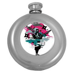 Japan Ninja-japanese-samurai-color- Round Hip Flask (5 Oz) by 99art