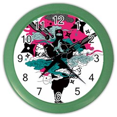 Japan Ninja-japanese-samurai-color- Color Wall Clock by 99art