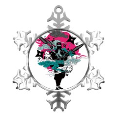 Japan Ninja-japanese-samurai-color- Metal Small Snowflake Ornament by 99art