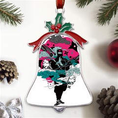 Japan Ninja-japanese-samurai-color- Metal Holly Leaf Bell Ornament