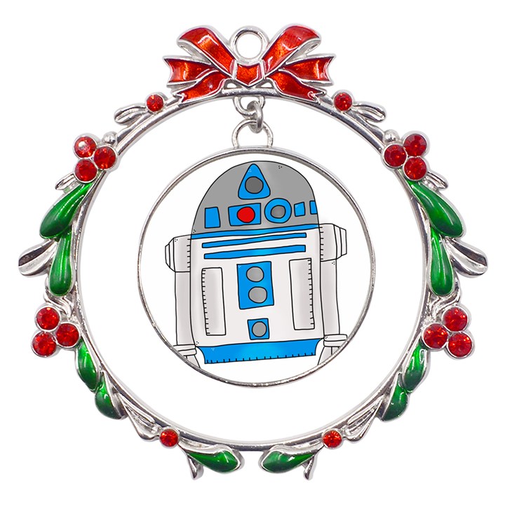 Technology-clip-art-r2d2 Metal X mas Wreath Ribbon Ornament