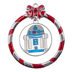 Technology-clip-art-r2d2 Metal Red Ribbon Round Ornament by 99art