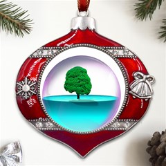 Crystal-ball-sphere-cartoon Color Background Metal Snowflake And Bell Red Ornament