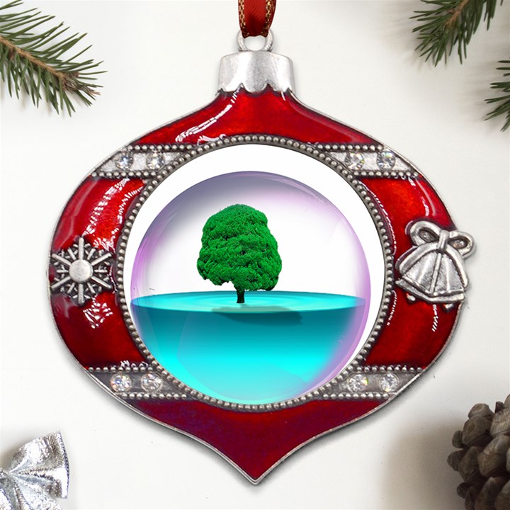 Crystal-ball-sphere-cartoon Color Background Metal Snowflake And Bell Red Ornament