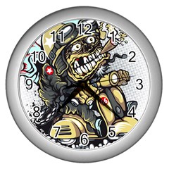 Scooter-motorcycle-boot-cartoon-vector Wall Clock (silver) by 99art