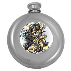 Scooter-motorcycle-boot-cartoon-vector Round Hip Flask (5 Oz) by 99art